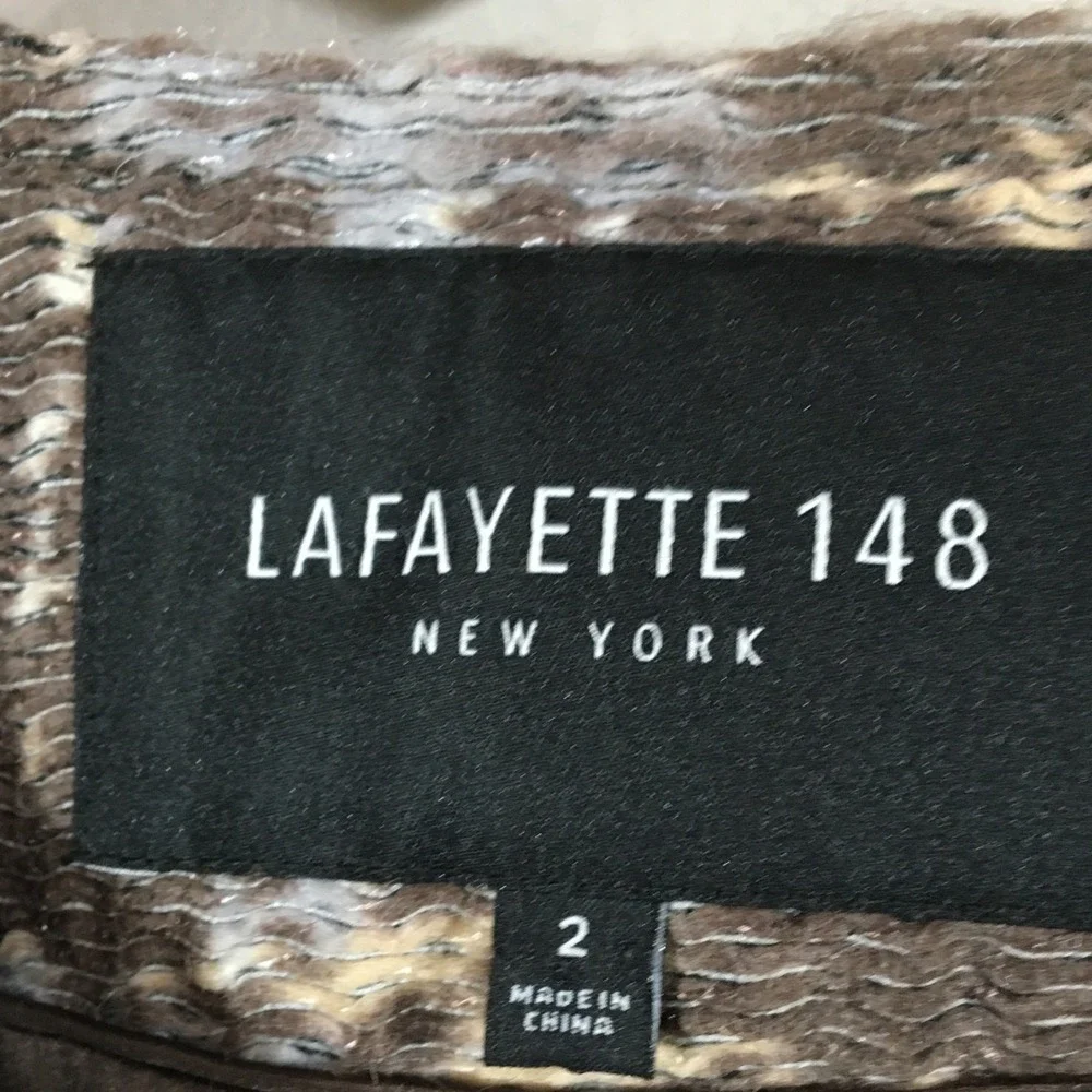 Lafayette 148 New York Open Front Jacket Size 2 Brown Blue Beige Tweed Career - Picture 5 of 7